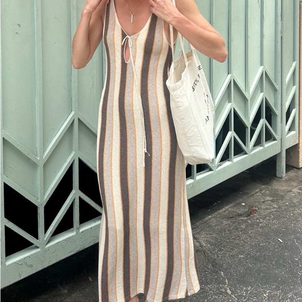 Zara Striped Knit Maxi Dress in Cream, Brown & Gray